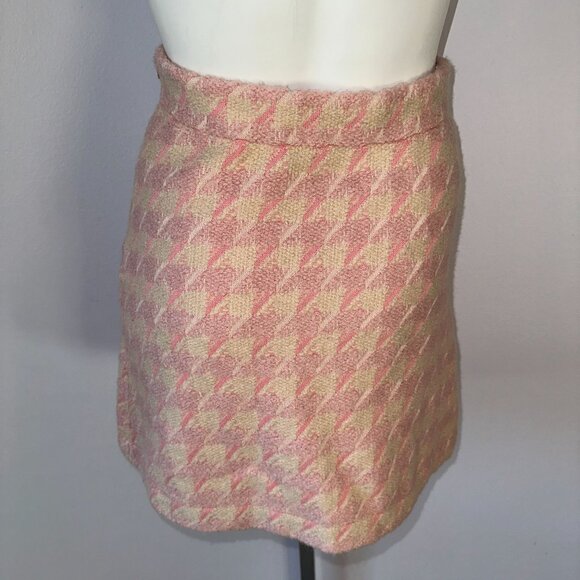 Sandro Pink Louisa Houndstooth Jacquard-Knit Cotton Mini Skirt Size 1 Small Wool - Picture 7 of 8